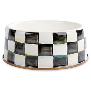 MACKENZIE-CHILDS Checkered Ceramic Dog Bowl Large